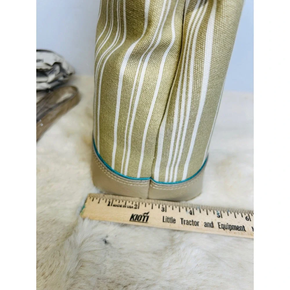 Tommy Hilfiger Khaki White Striped Bucket Bag Crossbody Tan Trim NEW